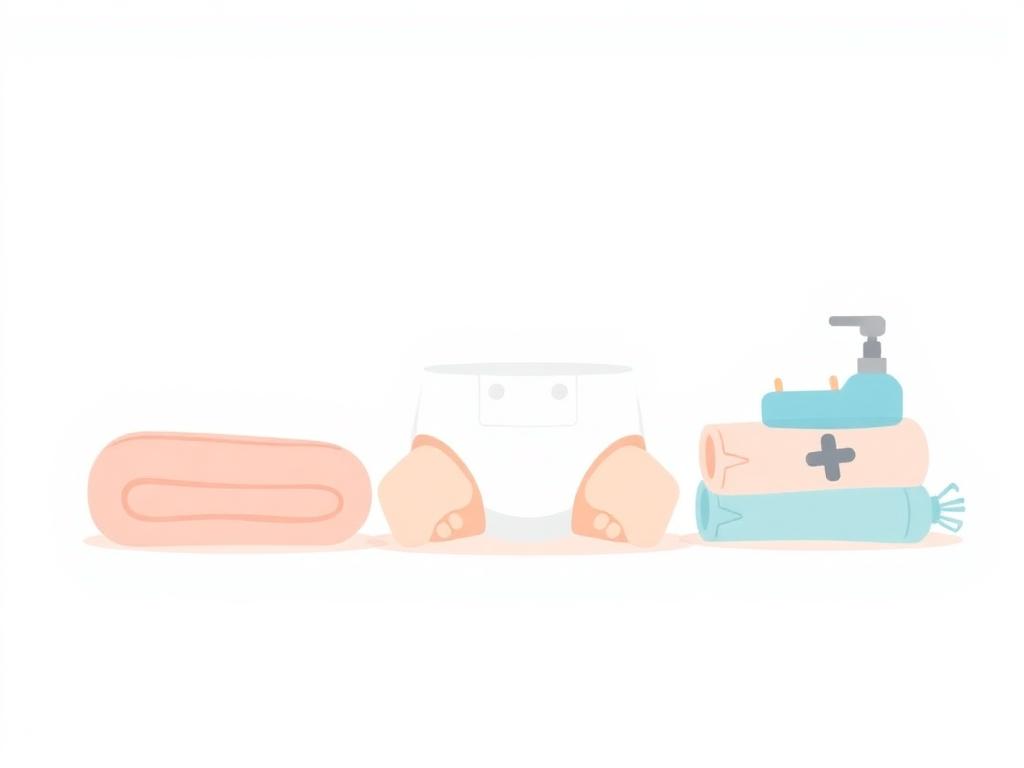 Illustration of diapering and bath care supplies